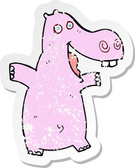 retro distressed sticker of a cartoon hippo