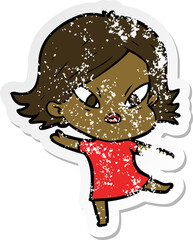 distressed sticker of a cartoon stressed woman