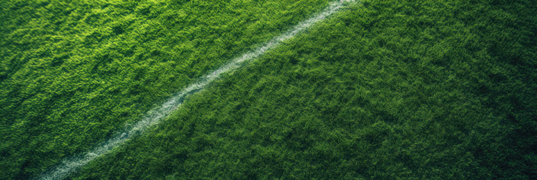 soccer field with a white line running through the middle, panorama banner for your text, AI