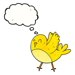 freehand drawn thought bubble textured cartoon bird