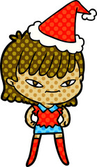 hand drawn comic book style illustration of a woman wearing santa hat