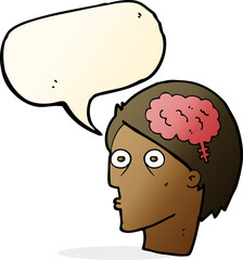cartoon head with brain symbol with speech bubble