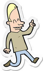 sticker of a cartoon happy man pointing