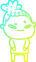 cold gradient line drawing of a cartoon woman