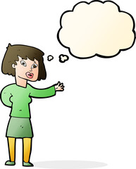 cartoon woman explaining with thought bubble