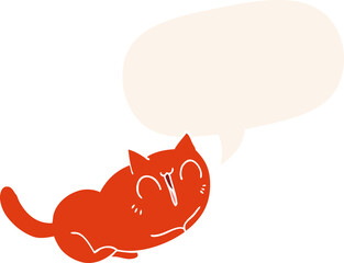 happy cartoon cat with speech bubble in retro style