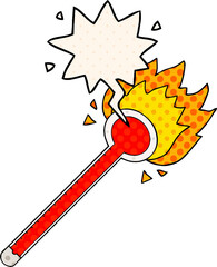 cartoon thermometer with speech bubble in comic book style