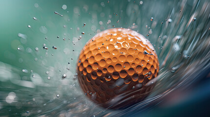 golf ball sinking into the water hazard on a golf course, creative blur, orignal golf sport banner, AI