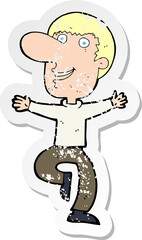 retro distressed sticker of a cartoon happy man