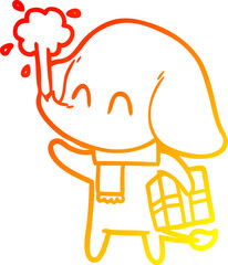 warm gradient line drawing of a cute cartoon elephant spouting water