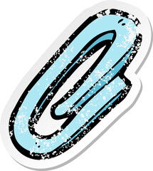 retro distressed sticker of a cartoon paperclip
