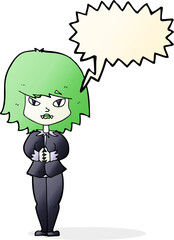 cartoon vampire woman with speech bubble