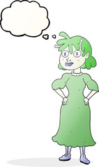 freehand drawn thought bubble cartoon alien woman