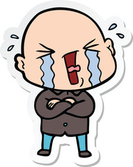 sticker of a cartoon crying bald man