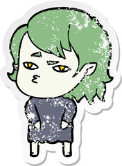 distressed sticker of a cartoon vampire girl