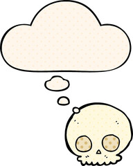 cartoon skull with thought bubble in comic book style