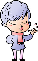 cartoon woman with eyes shut