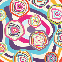 Spiral Psychedelic Design. Candy circles pink purple groovy illusion background