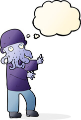 cartoon monster man with thought bubble