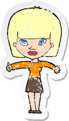retro distressed sticker of a cartoon woman giving thumbs up symbol
