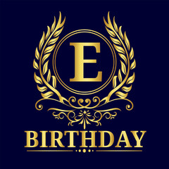  Letter E Alphabet, Golden Letter E Luxury Gold Alphabet Vector Design, A to Z Design Illustrations, Birthday boy or girl with names starting with the letter E