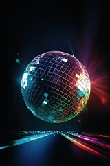 Vertical image of a stunning disco ball with fantastic colorful lights and a vibrant background of colors. Generative AI
