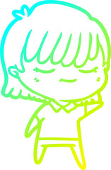 cold gradient line drawing of a cartoon woman