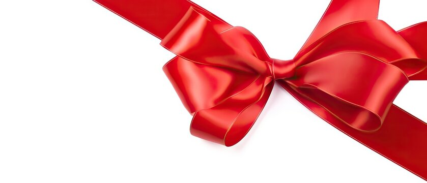 Red Beautiful Diagonal Ribbon With A Bow Isolated On White Background