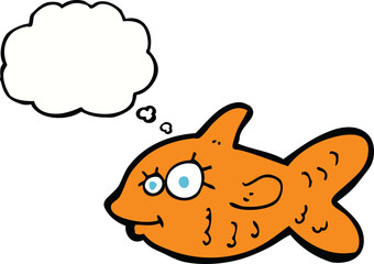 cartoon happy goldfish with thought bubble