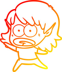 warm gradient line drawing of a cartoon shocked elf girl