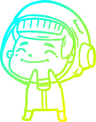 cold gradient line drawing of a happy cartoon astronaut