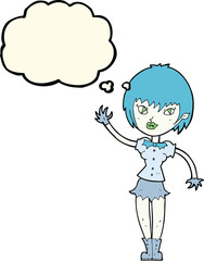 cartoon vampire girl with thought bubble