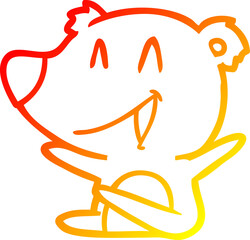 warm gradient line drawing of a laughing bear cartoon