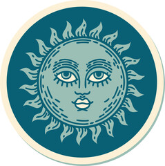 sticker of tattoo in traditional style of a sun with face