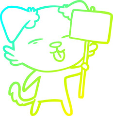 cold gradient line drawing of a cartoon dog holding sign post