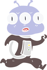 flat color style cartoon three eyed alien