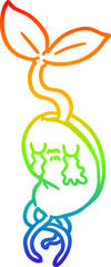 rainbow gradient line drawing of a cartoon sprouting seedling