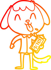 warm gradient line drawing of a cute cartoon dog