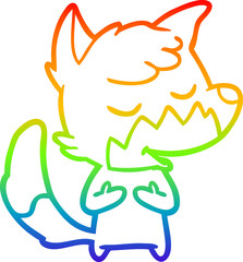 rainbow gradient line drawing of a friendly cartoon fox