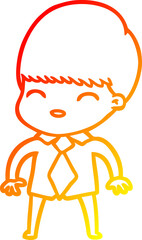 warm gradient line drawing of a happy cartoon boy