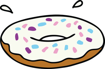 hand drawn cartoon doodle of an iced ring donut
