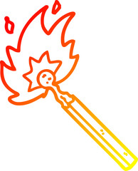 warm gradient line drawing of a cartoon burning match