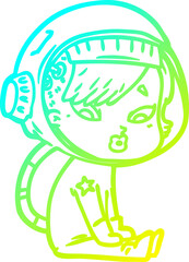 cold gradient line drawing of a cartoon astronaut woman