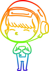 rainbow gradient line drawing of a cartoon curious astronaut