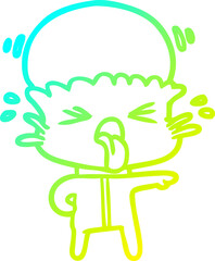 cold gradient line drawing of a weird cartoon alien pointing