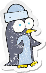 retro distressed sticker of a cartoon penguin