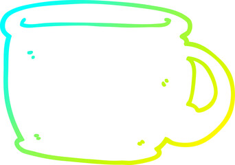 cold gradient line drawing of a cartoon coffee cup
