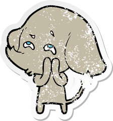distressed sticker of a cartoon elephant remembering