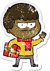 distressed sticker of a cartoon annoyed man