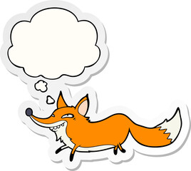 cartoon sly fox with thought bubble as a printed sticker